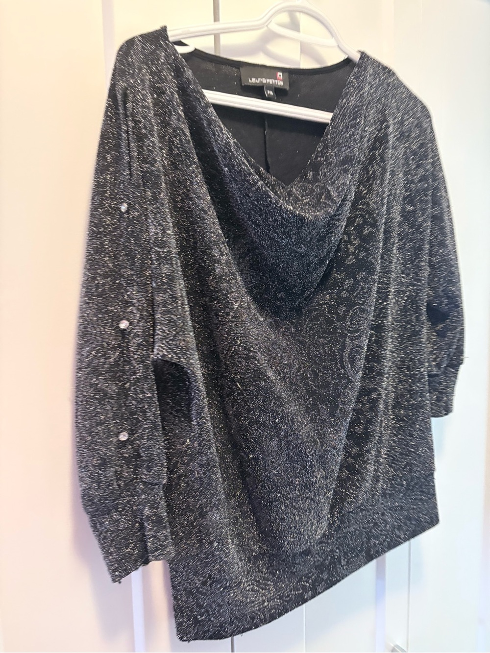 Black Sparkle Cowl-Neck Women's Sweater subtle paisley